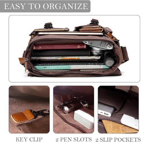 Messenger Bag for Men,VASCHY Vintage Water Resistant Canvas Satchel 14 15.6 17inch Laptop Briefcase in Kuwait