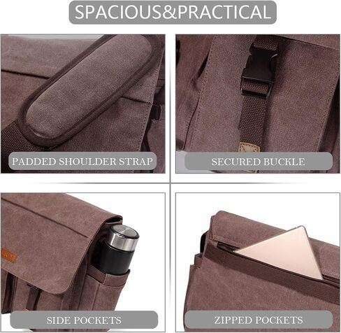 Messenger Bag for Men,VASCHY Vintage Water Resistant Canvas Satchel 14 15.6 17inch Laptop Briefcase in Kuwait