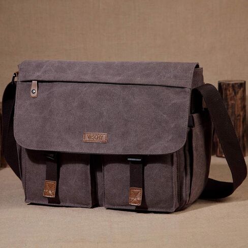Messenger Bag for Men,VASCHY Vintage Water Resistant Canvas Satchel 14 15.6 17inch Laptop Briefcase in Kuwait