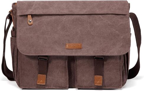 Messenger Bag for Men,VASCHY Vintage Water Resistant Canvas Satchel 14 15.6 17inch Laptop Briefcase in Kuwait