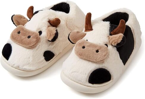 Cute Cow Animal Slippers Women Kawaii Winter Fuzzy Fluffy Cartoon House Slippers Soft Comfy Warm Anti-Slip Home Slipper in Kuwait