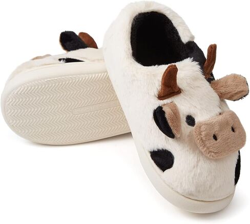 Cute Cow Animal Slippers Women Kawaii Winter Fuzzy Fluffy Cartoon House Slippers Soft Comfy Warm Anti-Slip Home Slipper in Kuwait