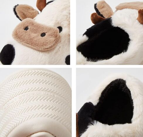 Cute Cow Animal Slippers Women Kawaii Winter Fuzzy Fluffy Cartoon House Slippers Soft Comfy Warm Anti-Slip Home Slipper in Kuwait
