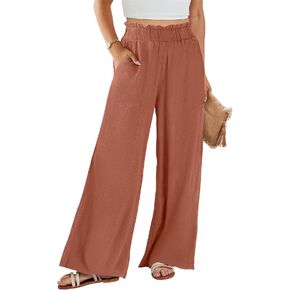 ANRABESS Women's Linen Palazzo Pants Summer Casual Loose High Waist Wide Leg Pant Lounge Beach Trousers with Pocket