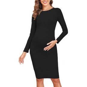 Liu & Qu Maternity Dress Rib Knit Long Sleeve & Side Ruched Maternity Bodycon Dresses Fall Pregnancy Clothes