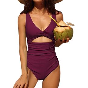 Charmo Womens One Piece Swimsuit Ruched Tummy Control High Cut Backless V Neck Bathing Suits Swimwear in Saudi Arabia