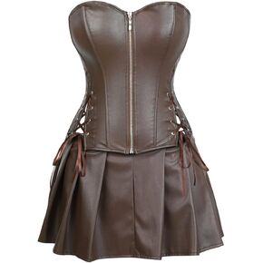 frawirshau Faux Leather Corset Dress Corsets for Women Sexy Bustier Lingeire Corset Skirt Costume