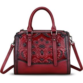 Genuine Leather Satchel for Women Embossed Leather Top Handle Bags Handmade Purse Vintage Crossbody Handbags Hobo Bag