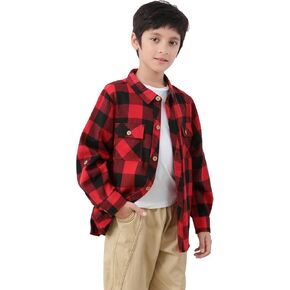 SWISSWELL Boy's Flannel Plaid Shirt Long Sleeve Button Down Shirt, Size 6-15 Years