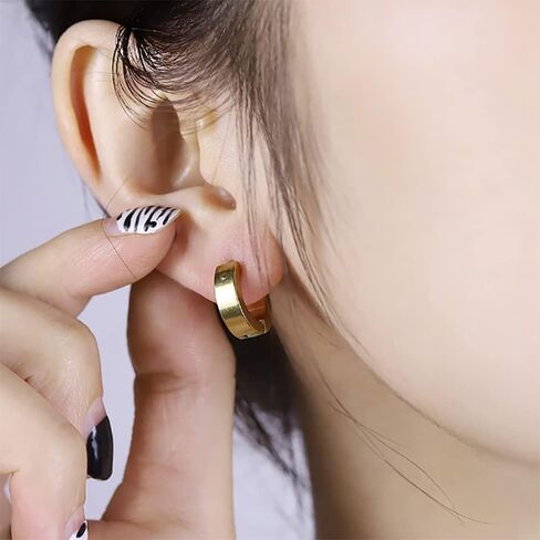 Stainless Steel Hoop Earrings for Women Men Minimalist Huggie Earrings Gold Silver Black Hypoallergenic Small Round Earrings in Kuwait