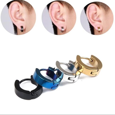 Stainless Steel Hoop Earrings for Women Men Minimalist Huggie Earrings Gold Silver Black Hypoallergenic Small Round Earrings in Kuwait