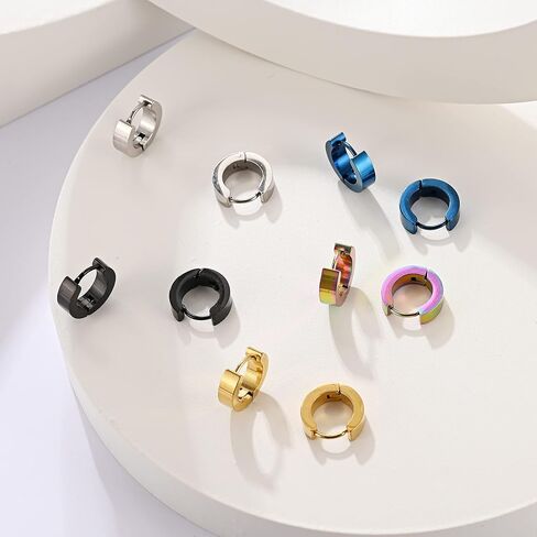 Stainless Steel Hoop Earrings for Women Men Minimalist Huggie Earrings Gold Silver Black Hypoallergenic Small Round Earrings in Kuwait