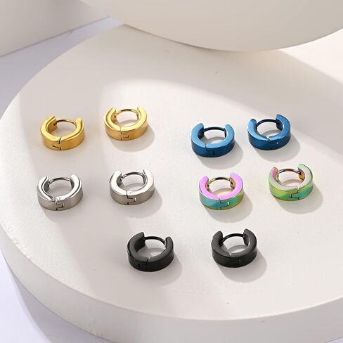 Stainless Steel Hoop Earrings for Women Men Minimalist Huggie Earrings Gold Silver Black Hypoallergenic Small Round Earrings in Kuwait