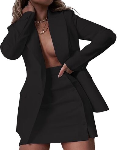 LROSEY Blazer Skirt Suit Set for Women 2 Piece Outfits Causal Business Sets Casual Button Oversized Jacket in Kuwait