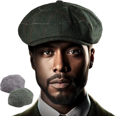 LADYBRO 2 Pack 8-Panel Newsboy Hats for Men Cabbie Hat Gatsby Cap Vintage Wool Blend Tweed Irish Hat in Kuwait