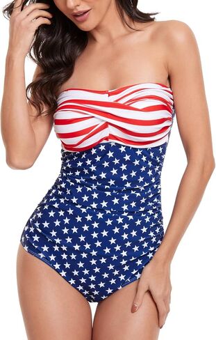 Smismivo Tummy Control Swimwear Strapless One Piece Swimsuit Ruched Bathing Suits for Women Slimming Bandeau Tube Top Bikini in Kuwait