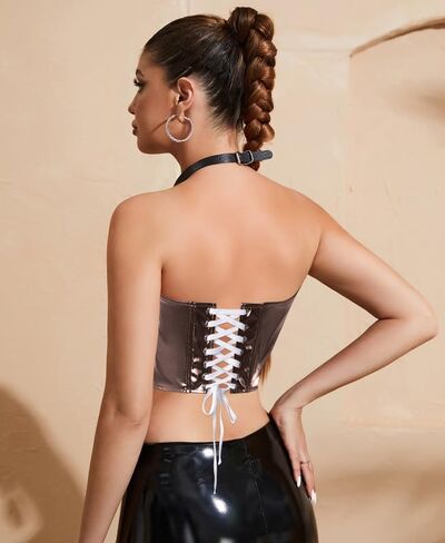 Dreay Corset Tops for Women Metallic Leather Corset Top Y2K Sexy Strapless Bustier Bodyshaper in Kuwait