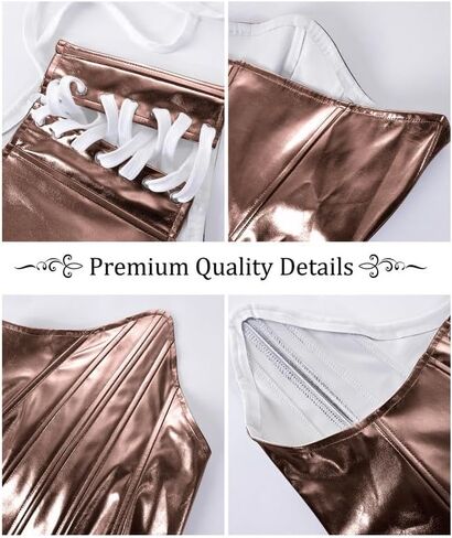Dreay Corset Tops for Women Metallic Leather Corset Top Y2K Sexy Strapless Bustier Bodyshaper in Kuwait