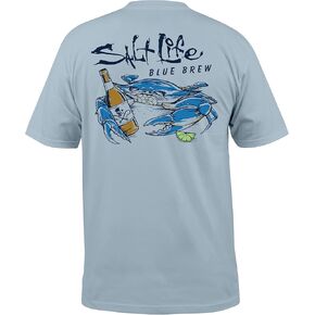 Salt Life Mens Blue Brew Crab Short Sleeve Classic Fit Shirt, Blue Stone, Large