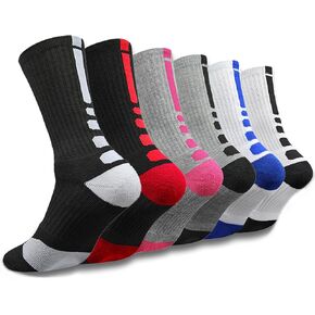 Popuid 6 Pack Elite Youth Basketball Socks, Kids Athletic Crew Socks, Cushioned Arch Compression Sports Sock for Age 6-12 (Muti-colors) in Kuwait