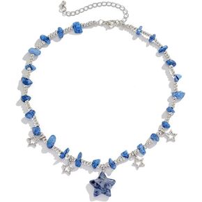 Azusa Sun Star Charms Pendant Choker Y2K Healing Crystal Necklace Summer Jewelry with Silver Chains for Teen Girls Women in Saudi Arabia