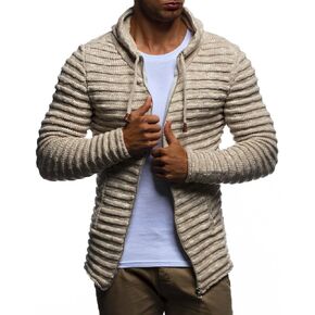 Leif Nelson LN20724 Men's Knit Jacket with Hood Knitt Zip Up Cardigan Hoodie