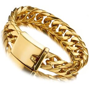 Jxlepe Miami Cuban Link Chain Bracelet 18K Gold 16mm Big Stainless Steel Curb Bangle for Men