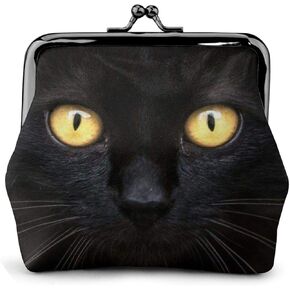 Black Cat Women's Leather Coin Purse, Small Change Pouch with Kiss-Lock Clasp Closure Buckle Wallet for Girl Gift in Kuwait
