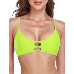 Colloyes Women's Strappy Bikini Tops Padded Swimsuit Lace Up Adjustable Bathing Suit Top