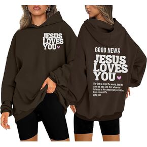 MYHALF Christian Sweatshirt Women Jesus Loves You Hoodie Oversized Jesus Faith Pullover Inspirational Long Sleeve Tops