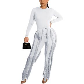 PRIVIMIX Women 2 Piece Outfits Fringe Tassel Short Pants Set Sleeveless Top Sweatsuit High Waisted Clubwears