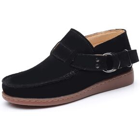 Trsorini Women Walking Shoes Fashion Comfort Suede Slip on Sneaker Casual Shoes for Lady Buckle Strap Adjustable Flat Shoes