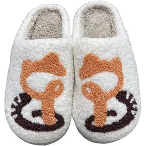 QIPILON Unisex Lightning happy Face Slippers Leopard Print happy Face Slippers Cat Slippers Retro Memory Foam Soft Plush Slippers Warm Non-Slip Home Shoes