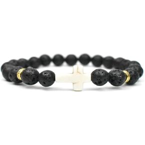 Handmade Cross Natural Colorful Stone Beads Elastic Adjustable Bangle Link Couple Friendship Minimalist Valentine’s Day Birthday Bracelet Jewelry for Women Girls