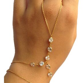 Kenfery Bohemian Crystal Slave Bracelet 1PCS Finger Ring Hand Chain Gypsy Harness Bracelet Boho Beach Party Belly Dance Jewelry for Women