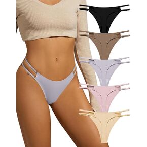 SHARICCA حزام خصر قابل للتعديل G-String Thongs سلس سراويل داخلية منخفضة الخصر للنساء حزمة متعددة in Kuwait