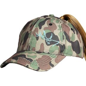 اي دي تريك قبعة بيرفورمانس للنساء مع فتحة ذيل حصان - قبعات صيد برتقالية مموهة وبليز in Kuwait