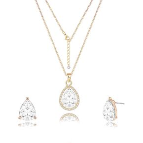 Dainty Bridesmaid Teardrop Jewelry Set for Women Girls,1-4-6-8 Sets 18k Gold & Rose Gold Plated Pave Rhinestone With Crystal Necklace Earrings Set for Wedding Engagement Anniversary in Kuwait