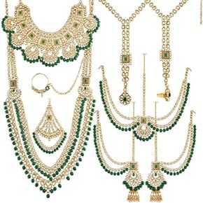 I Jewels طقم مجوهرات زفاف مطلي بالذهب عيار 18 قيراط هندي بوليوود كوندان وحجر مرصع دولهان للنساء