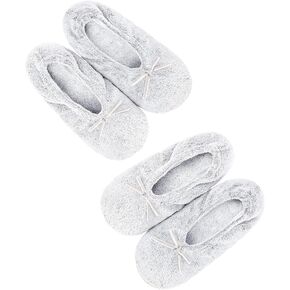 Panda Bros 2 Pairs Women's Ballerina House Slippers, Anti-Skid Comfy Warm Ballet Style Slippers