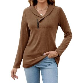 Romanstii Quarter Zip Sweatshirt for Women Fall Long Sleeve Cowl Neck Top 2024 Fashion Pullover with Pockets in Kuwait