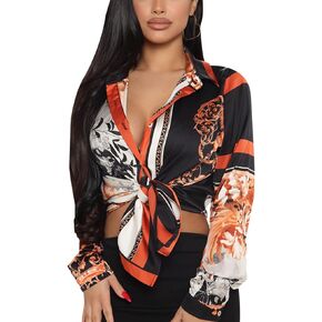 BessCops Blouses for Women Dressy Casual Colorful Long Sleeve Shirt Floral Print Tops Loose Collar Sexy T-Shirts Fashion 2023