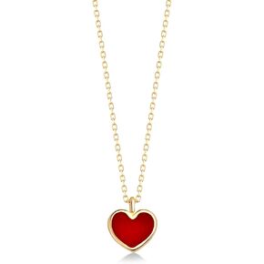 14k Solid Gold Red Heart Necklace | 14k Yellow Gold Necklaces for Women | Heart Shaped Pendant Necklaces | Dainty Love Themed Jewelry | Gifts for Christmas, 18" in Saudi Arabia