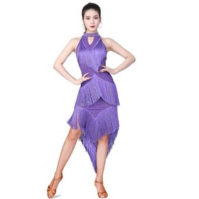 ZX Women's Ballroom Latin Tango Salsa Dance Dress High Low Swallowtail Fringe Skirt Dance Costume with Shorts