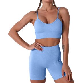 Women Seamless Yoga Set 2 Piece Workout Sport Bra with High Waist Shorts Legging Outfit Tracksuit.JNINTH in Saudi Arabia