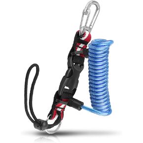 OVOVFANY Scuba Diving Lanyard, Heavy Duty Stainless Steel Spring Coiled Lanyard with Quick Release Buckle and Dive Flag Webbing Strap for Cameras and Dive Lights