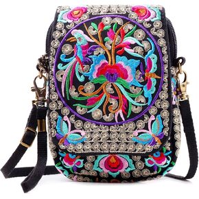 SILKAREA Embroidered Cute Mini Crossbody Bag for Women Small Handbags Wristlet Wallet Bag Cell-phone Pouch Coin Purse