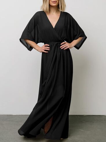 ANRABESS Women's Maxi Dresses Kimono Summer Beach Dress Short Sleeve Elastic Waist Split Party Dress 487hei-XXL Black in Saudi Arabia