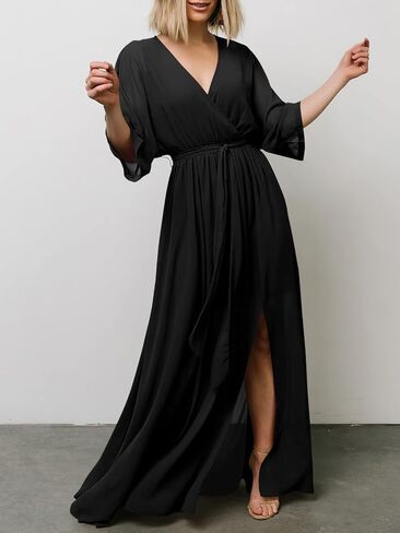 ANRABESS Women's Maxi Dresses Kimono Summer Beach Dress Short Sleeve Elastic Waist Split Party Dress 487hei-XXL Black in Saudi Arabia