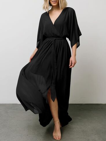 ANRABESS Women's Maxi Dresses Kimono Summer Beach Dress Short Sleeve Elastic Waist Split Party Dress 487hei-XXL Black in Saudi Arabia